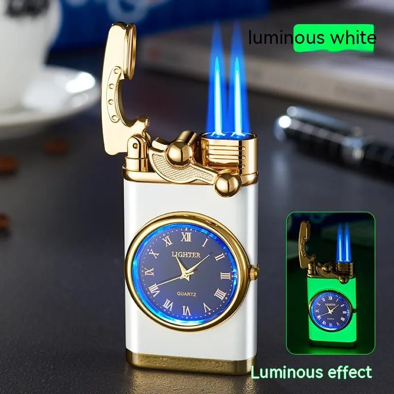 Men's wristwatch lighter with electric ignition and adjustable blue flame on zinc alloy case