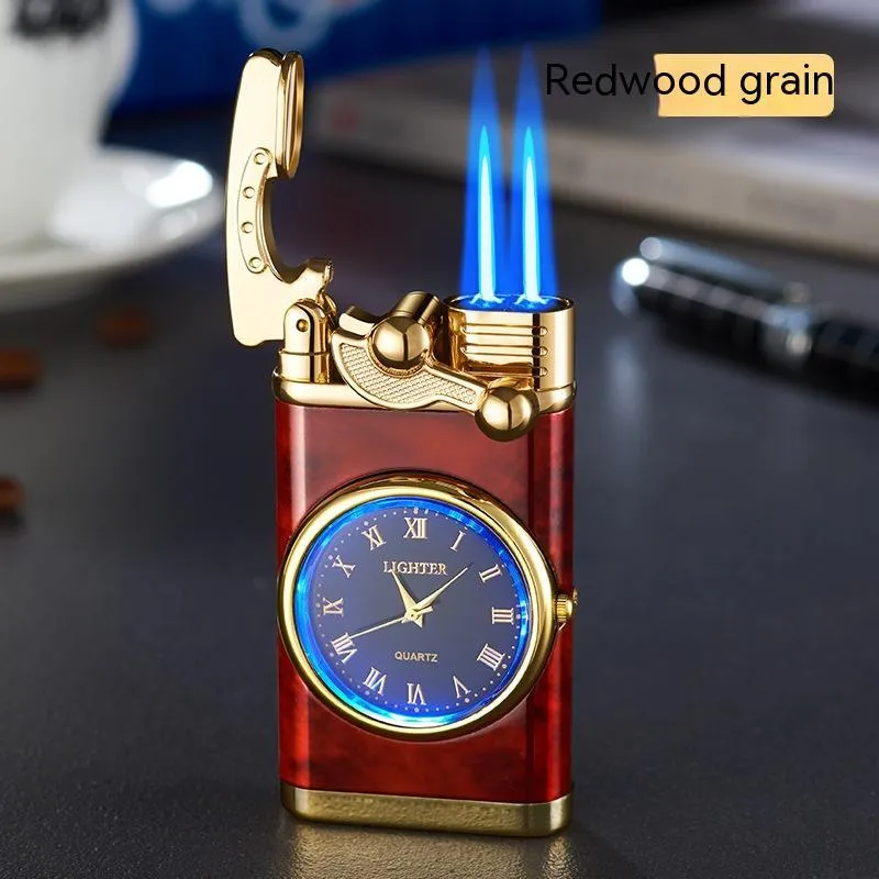 Men's wristwatch lighter with electric ignition and adjustable blue flame on zinc alloy case