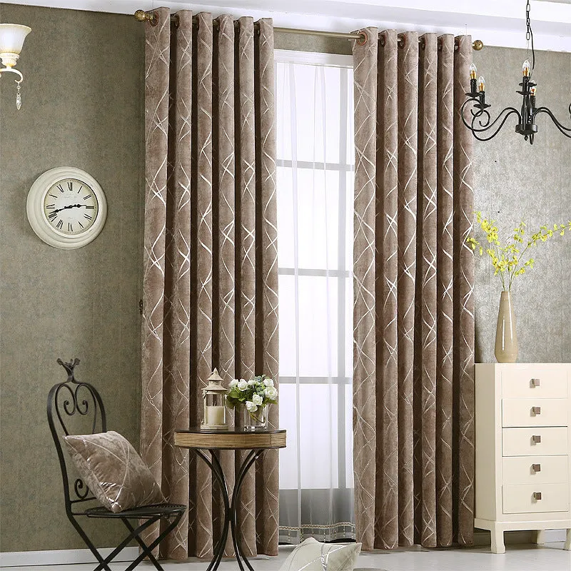 Modern minimalist chenille blackout curtain in water cube grey colour, jacquard woven texture