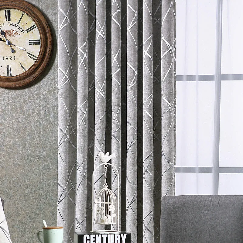 Modern minimalist chenille blackout curtain in water cube grey colour, jacquard woven texture