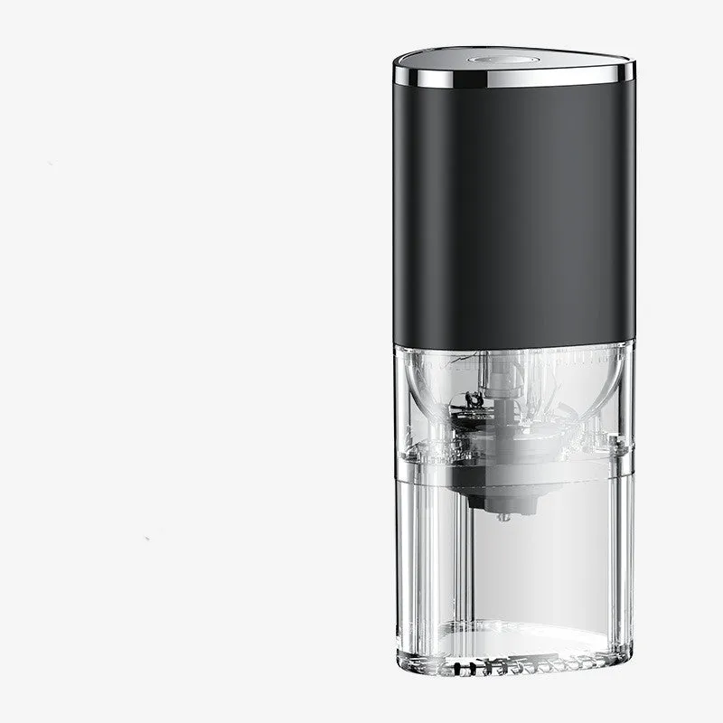 Portable white electric coffee grinder with ceramic burr and USB-C charging port