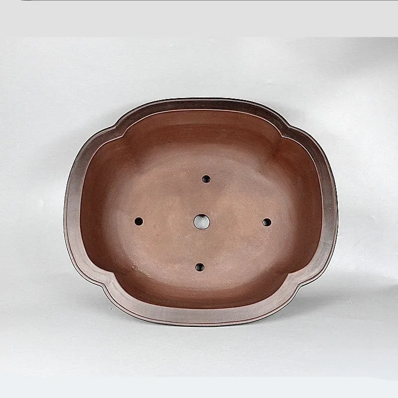 Handmade antique crabapple shaped purple clay ceramic flowerpot, large rectangular planter.