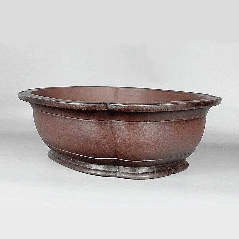 Handmade antique crabapple shaped purple clay ceramic flowerpot, large rectangular planter.