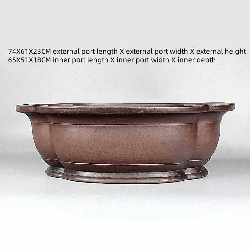 Handmade antique crabapple shaped purple clay ceramic flowerpot, large rectangular planter.