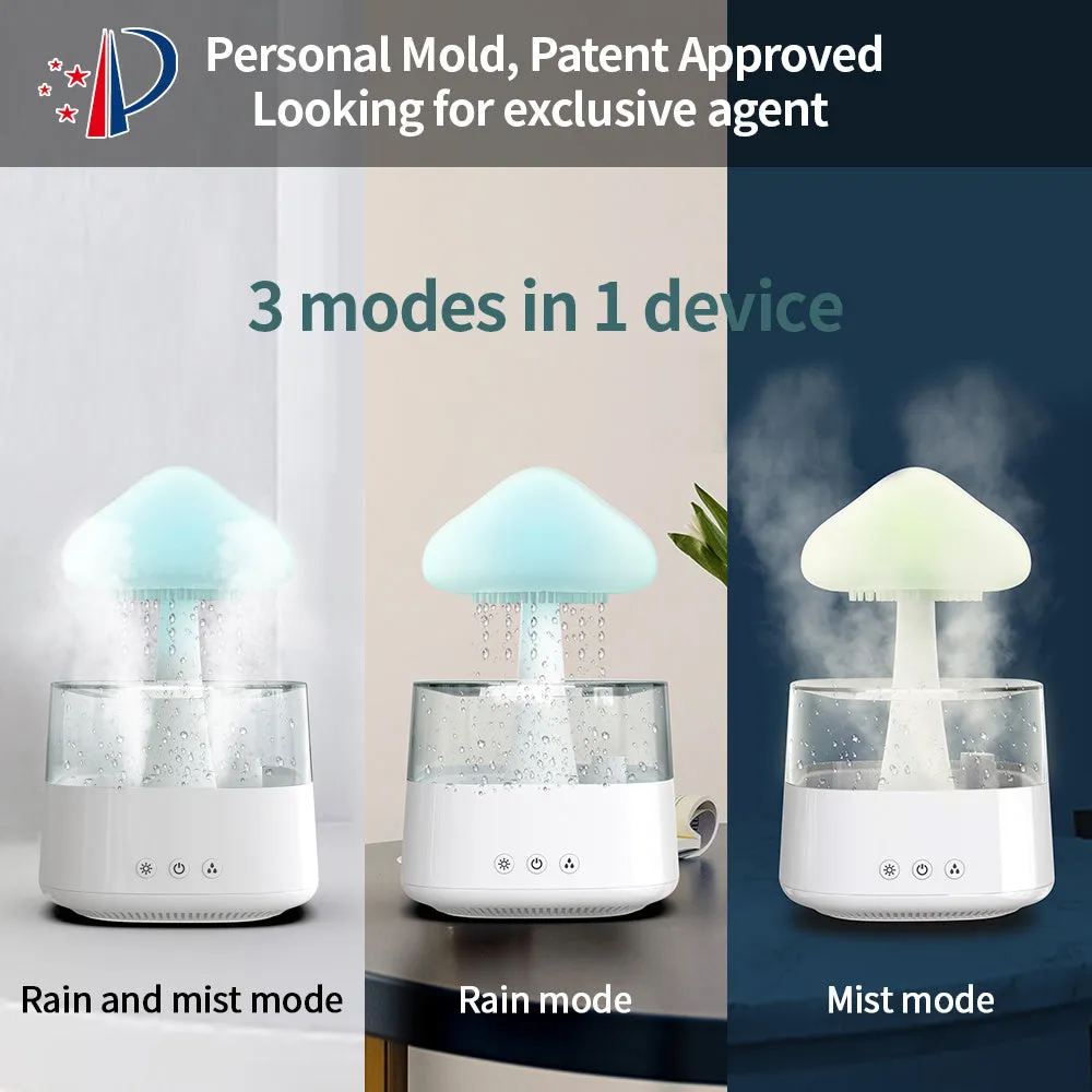 2-in-1 desk humidifier with raining cloud night light and essential oil diffuser in wood grain or white colour