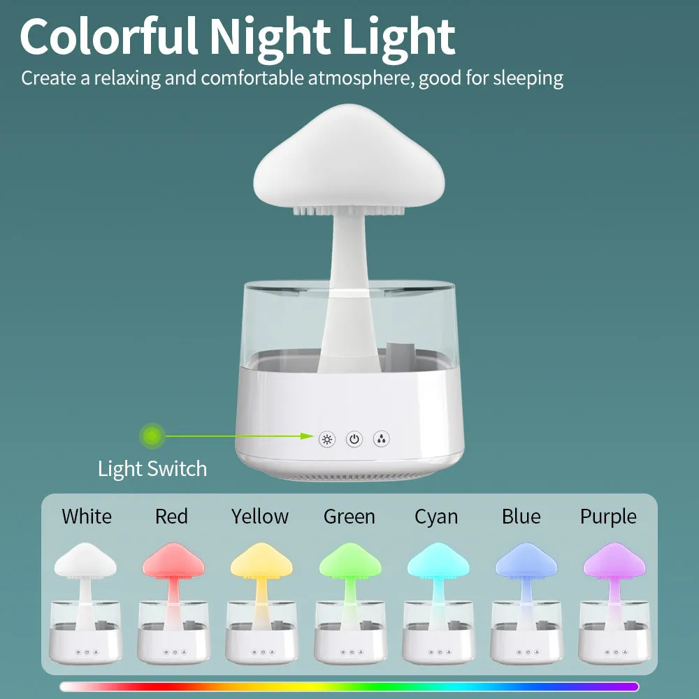 2-in-1 desk humidifier with raining cloud night light and essential oil diffuser in wood grain or white colour