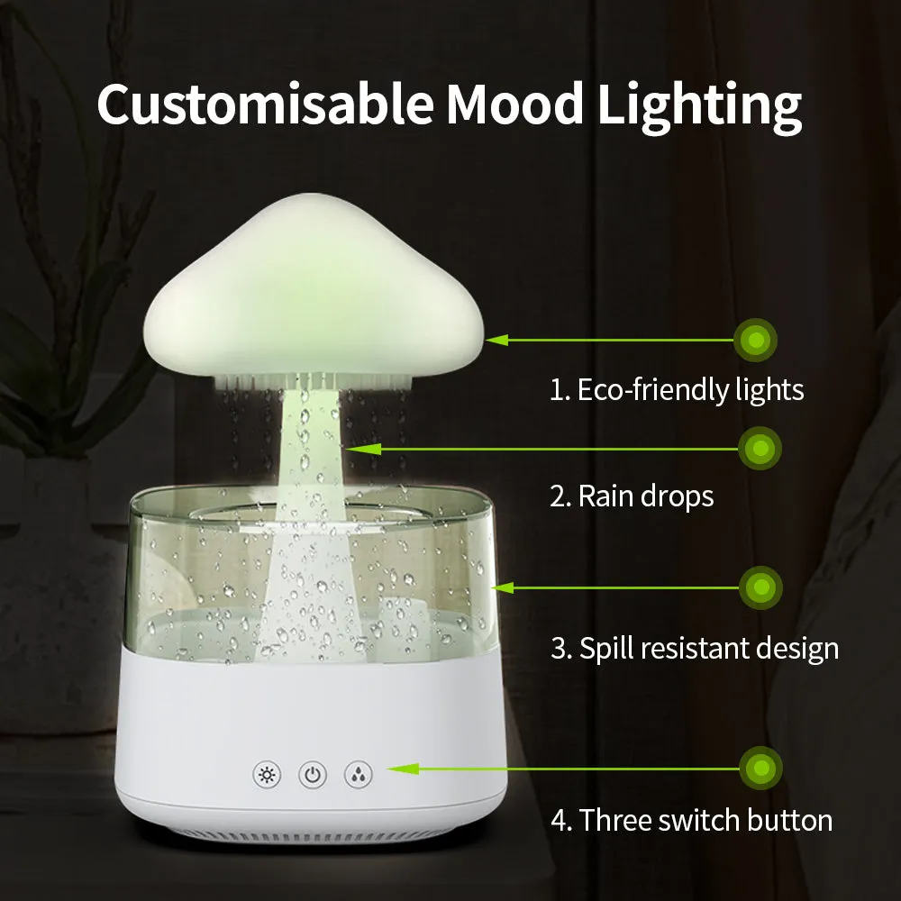 2-in-1 desk humidifier with raining cloud night light and essential oil diffuser in wood grain or white colour