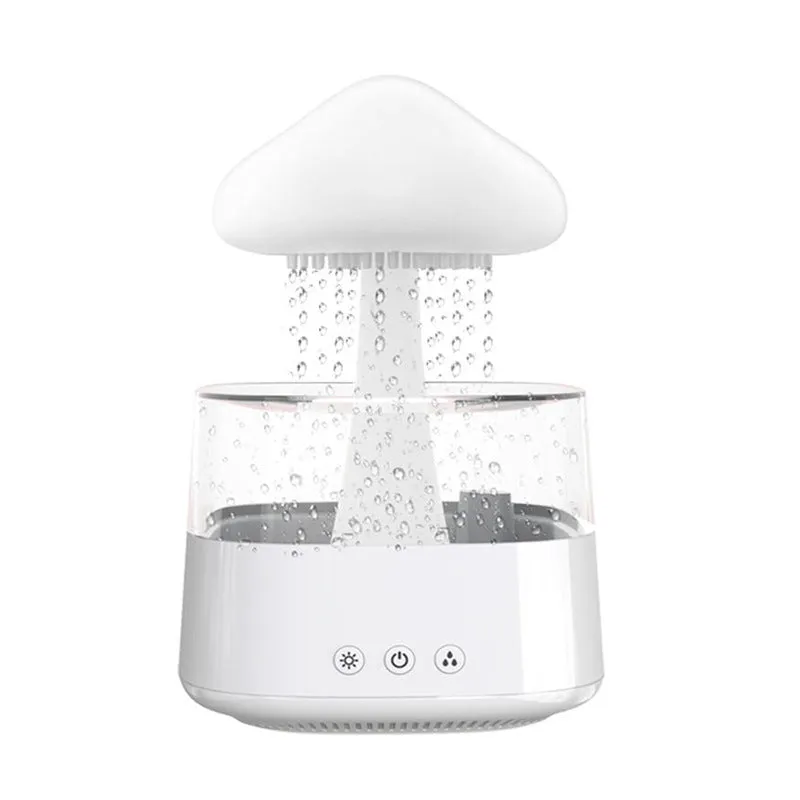 2-in-1 desk humidifier with raining cloud night light and essential oil diffuser in wood grain or white colour