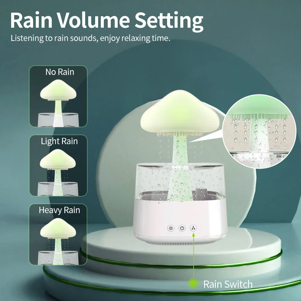 2-in-1 desk humidifier with raining cloud night light and essential oil diffuser in wood grain or white colour