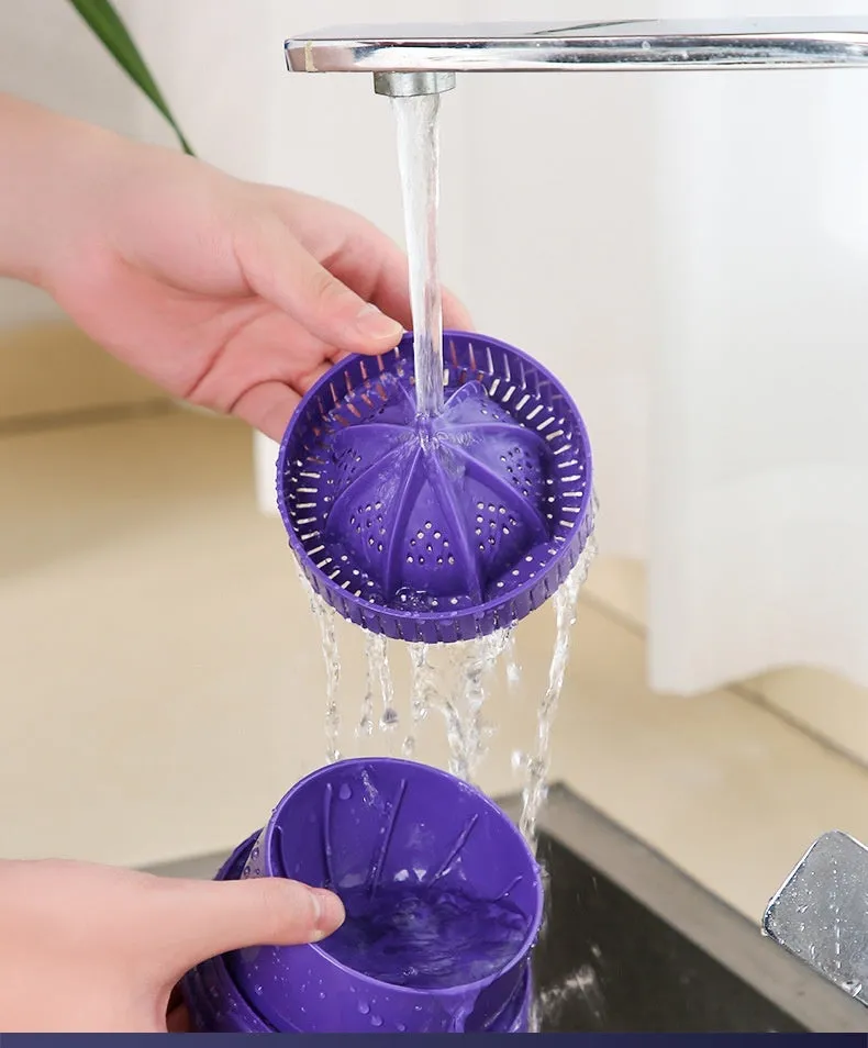 Purple USB rechargeable electric citrus juicer with detachable cone and 400 ml container.