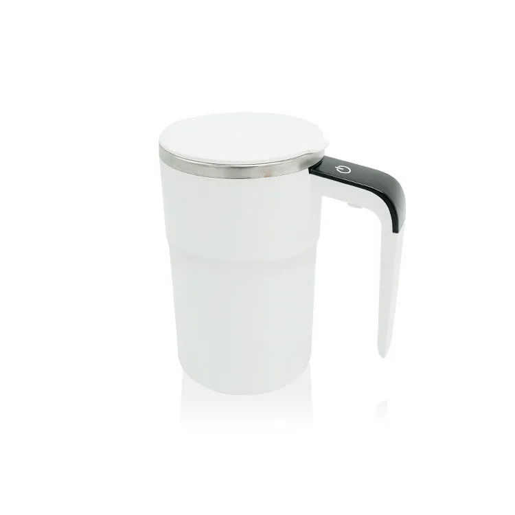 White automatic magnetic stirring mug with LCD display showing temperature reading