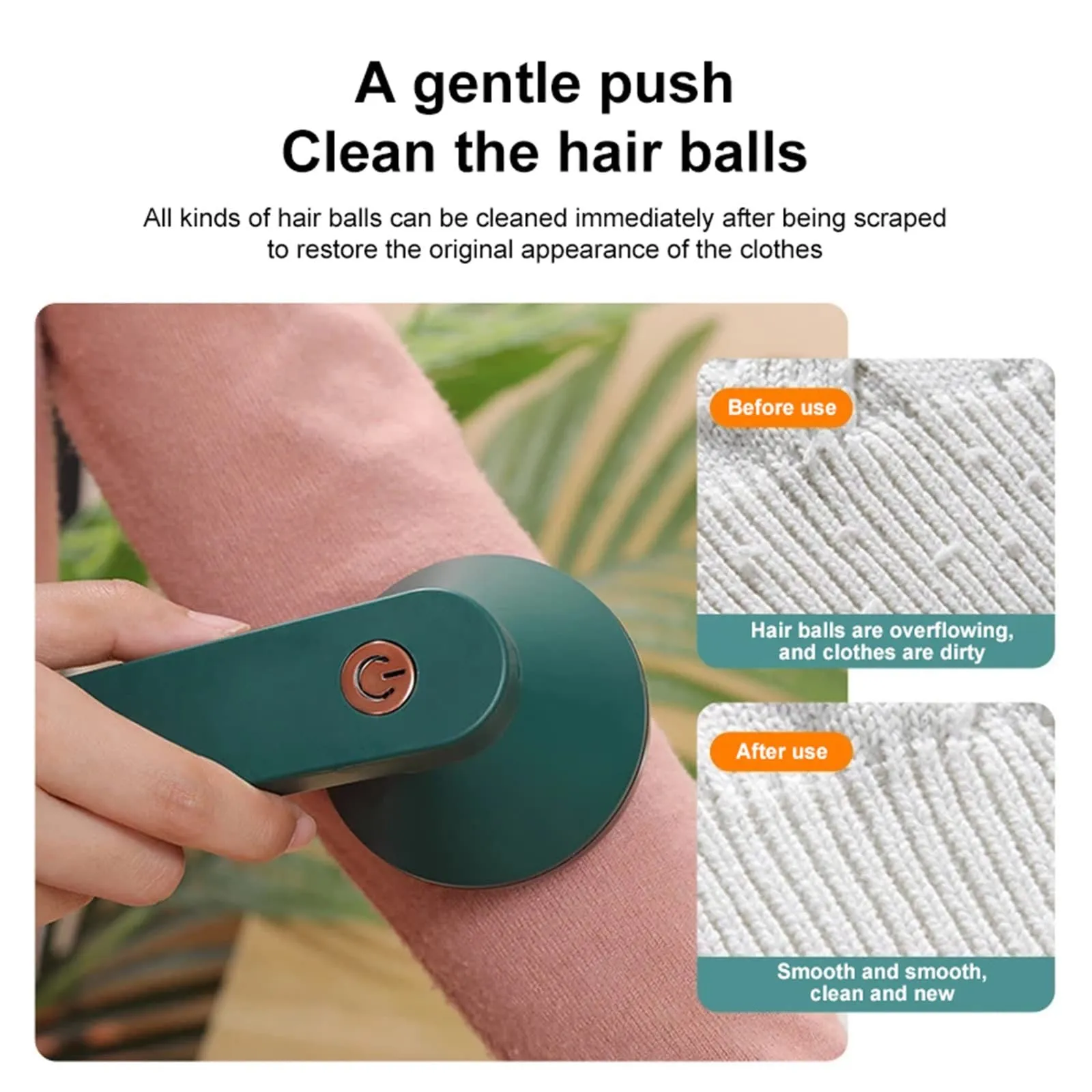Green and white USB rechargeable electric lint remover with removable lint collector container.