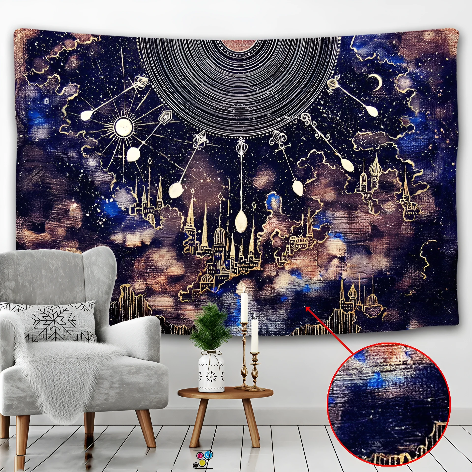 Polyester tapestry wall hanging with Nordic pattern in one of four available sizes from 150x100cm to 230x180cm