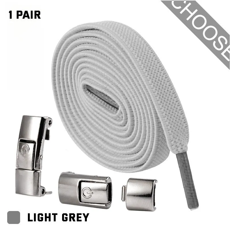 8mm wide flat elastic shoelaces with press lock mechanism in assorted colours
