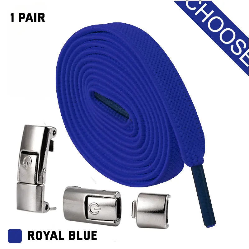 8mm wide flat elastic shoelaces with press lock mechanism in assorted colours