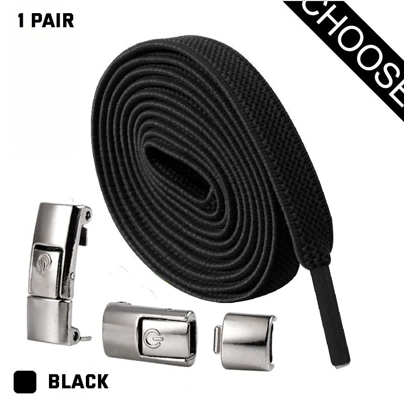 8mm wide flat elastic shoelaces with press lock mechanism in assorted colours