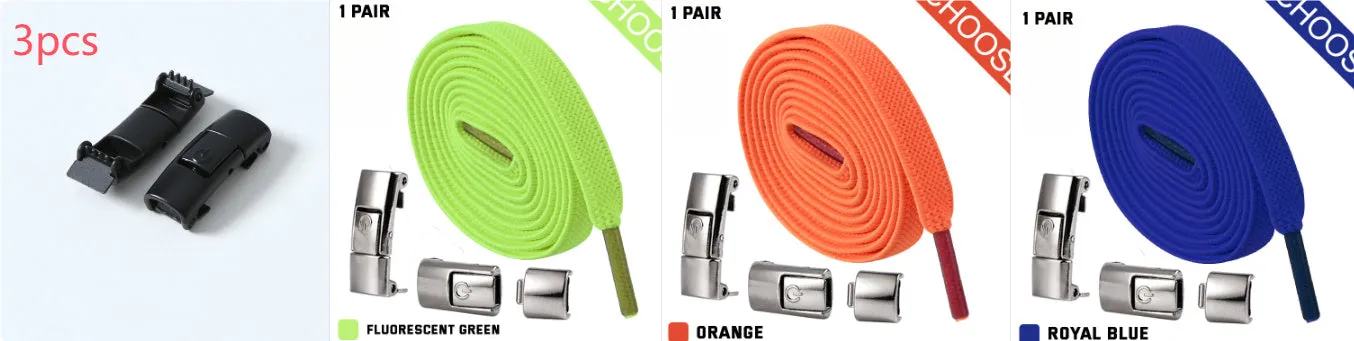8mm wide flat elastic shoelaces with press lock mechanism in assorted colours