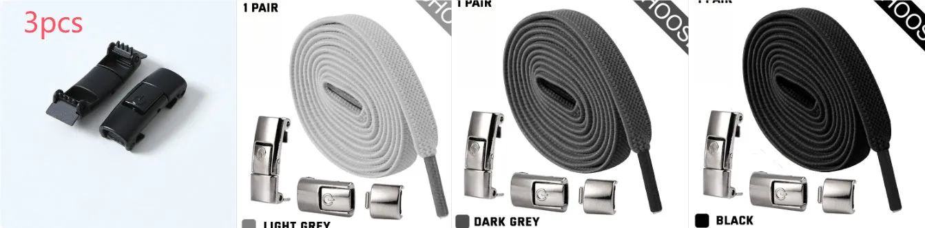 8mm wide flat elastic shoelaces with press lock mechanism in assorted colours