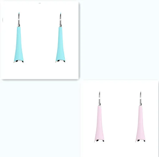 Pink or blue waterproof electric toothbrush care tool for removing dental calculus on a bathroom counter.