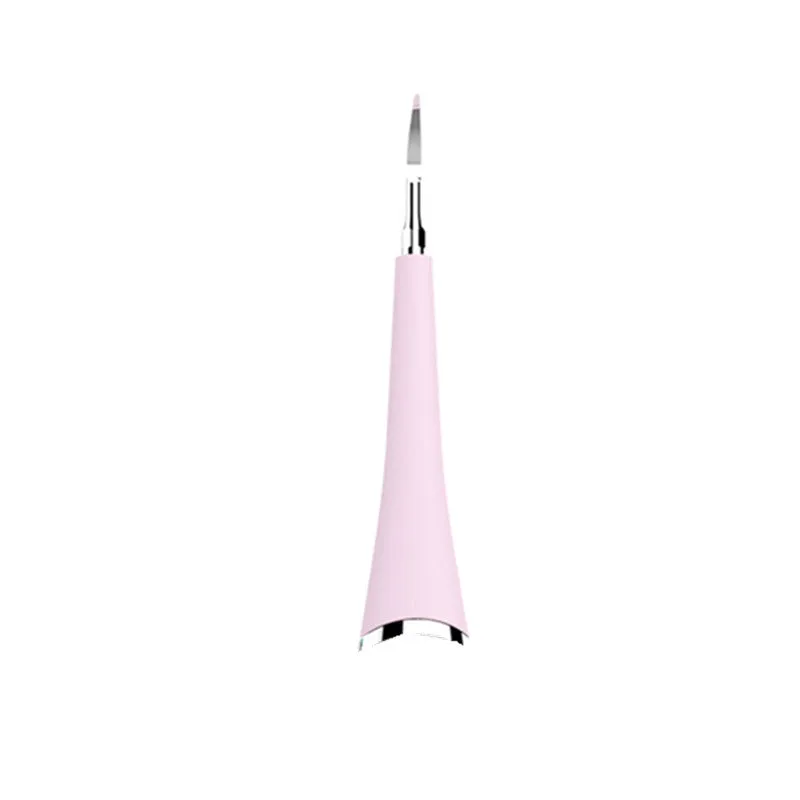 Pink or blue waterproof electric toothbrush care tool for removing dental calculus on a bathroom counter.