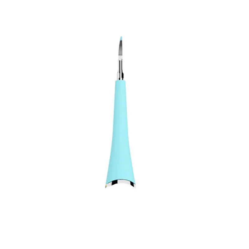 Pink or blue waterproof electric toothbrush care tool for removing dental calculus on a bathroom counter.