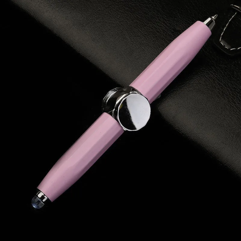 Metal LED spinning decompression gyro ballpoint pen showing 12 refill colour options