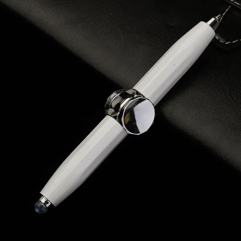 Metal LED spinning decompression gyro ballpoint pen showing 12 refill colour options