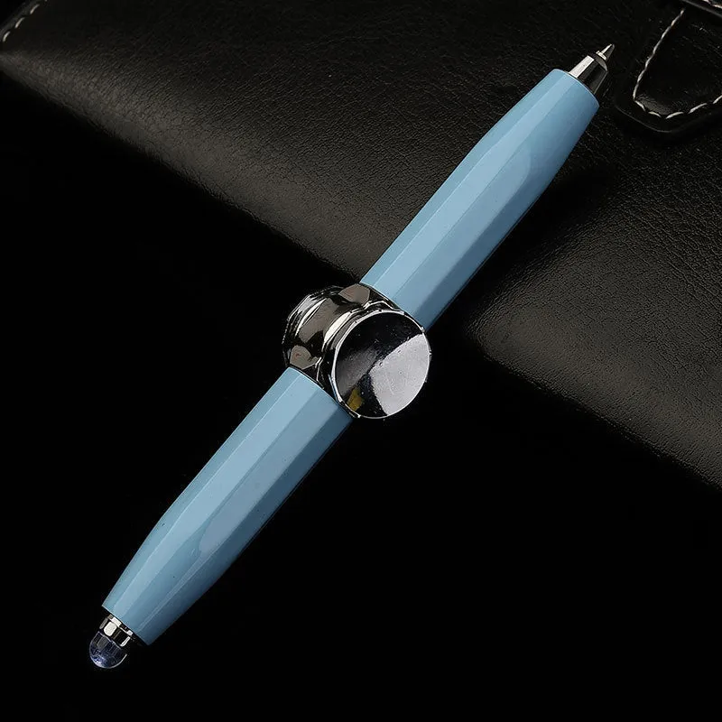 Metal LED spinning decompression gyro ballpoint pen showing 12 refill colour options