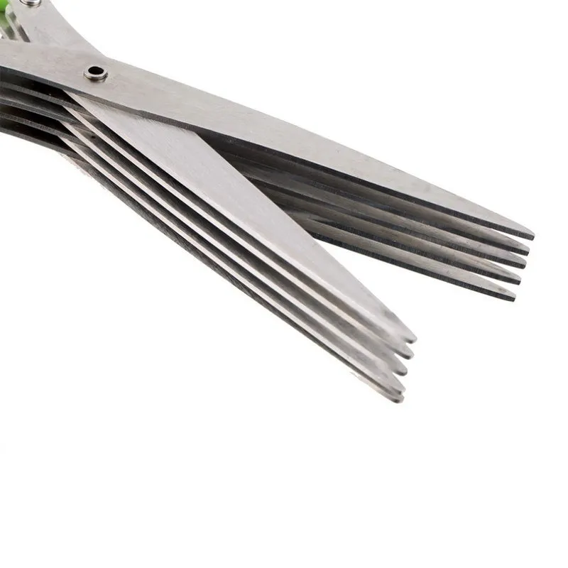 Green stainless steel multi-layer kitchen scissors for cutting onions, herbs and nori