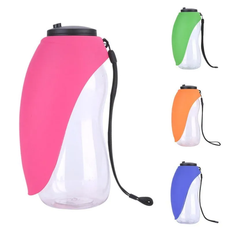 Blue portable dog water bottle with drinking bowl and water lock key