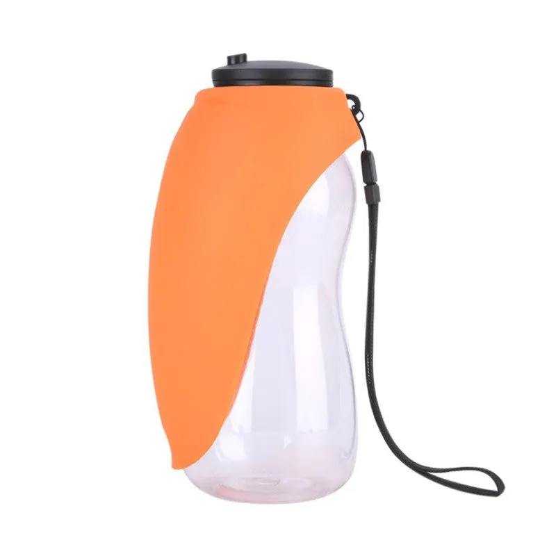 Blue portable dog water bottle with drinking bowl and water lock key