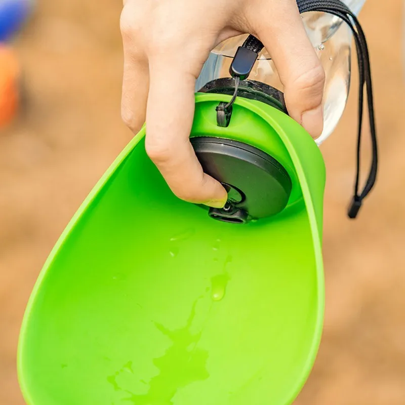 Blue portable dog water bottle with drinking bowl and water lock key