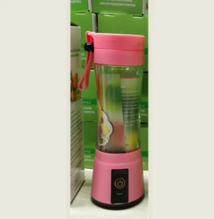Portable USB rechargeable blender with pink cup and six stainless steel blades