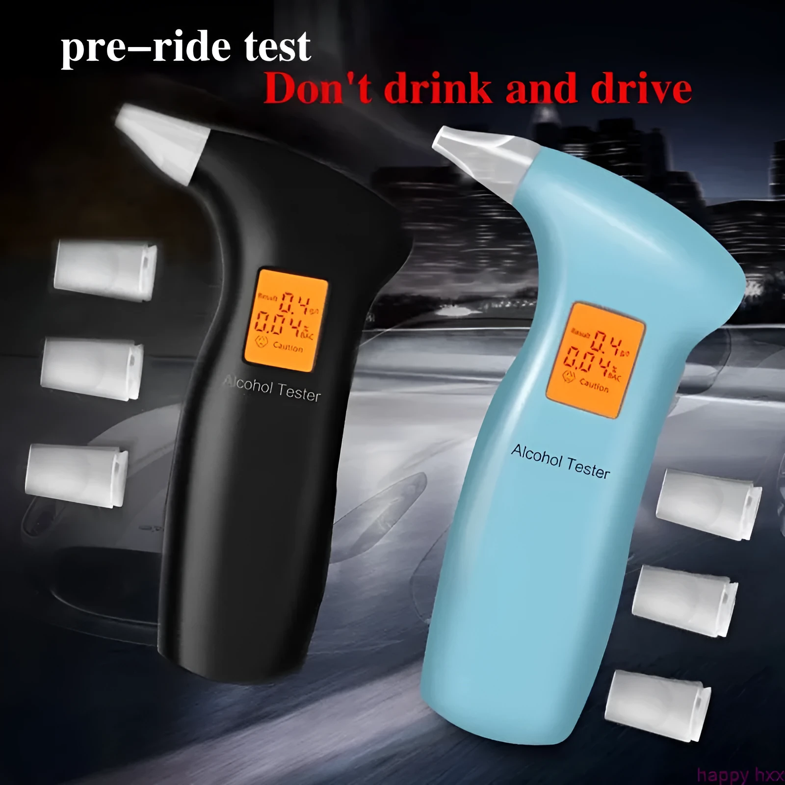 Portable orange light digital breath alcohol tester with four mouthpieces