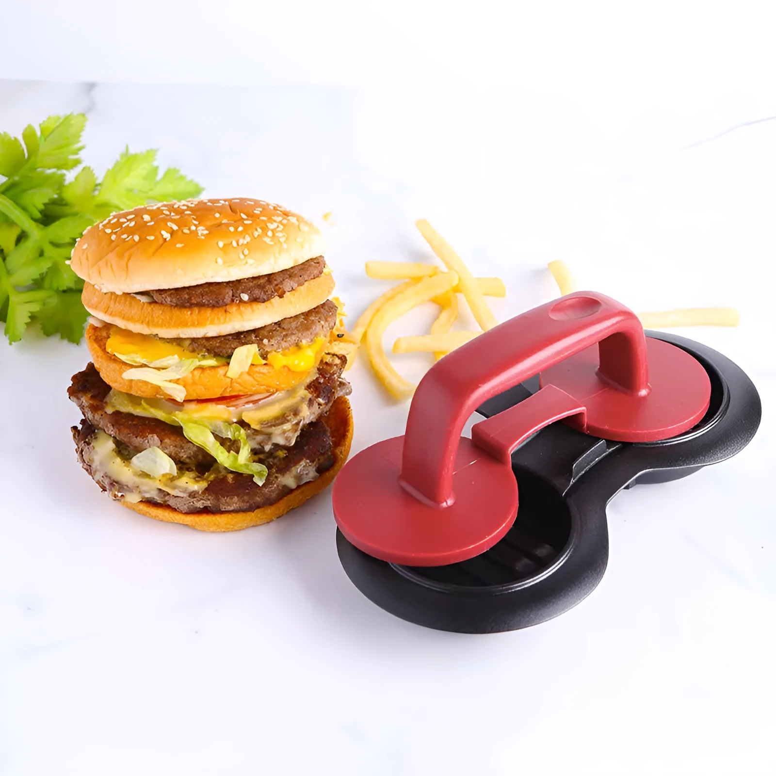 Black and red 20cm burger press mould with food-grade ABS plastic construction