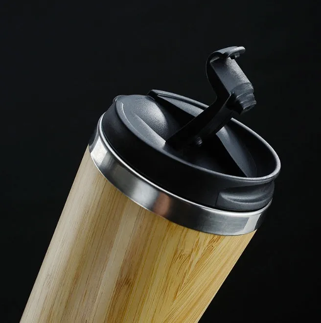 420ml bamboo coffee cup with stainless steel leak-proof lid and foam anti-slip pad