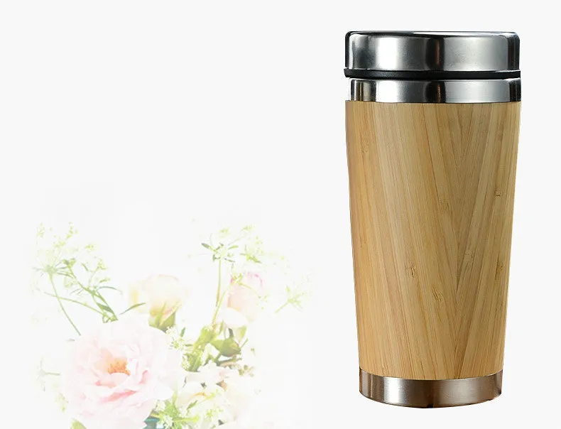 420ml bamboo coffee cup with stainless steel leak-proof lid and foam anti-slip pad