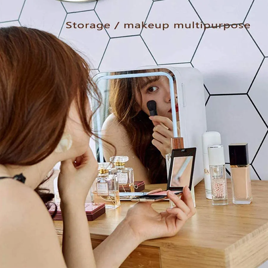 White portable cosmetic refrigerator cooler warmer with removable shelf for skincare products