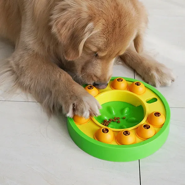 Lake Blue and Green interactive dog puzzle feeder bowl with slow-feeding column and non-slip rubber pads.