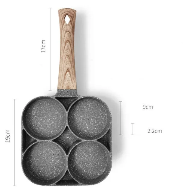 Four-hole non-stick frying pan with bakelite handle for making eggs and burgers
