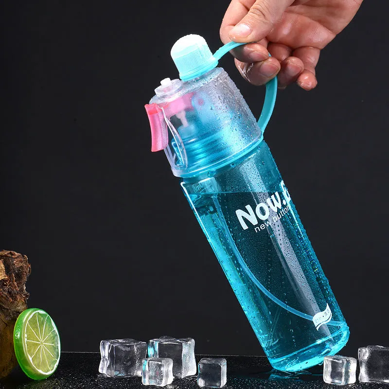 Transparent PC sports water bottle with mist spray function and handle in green colour