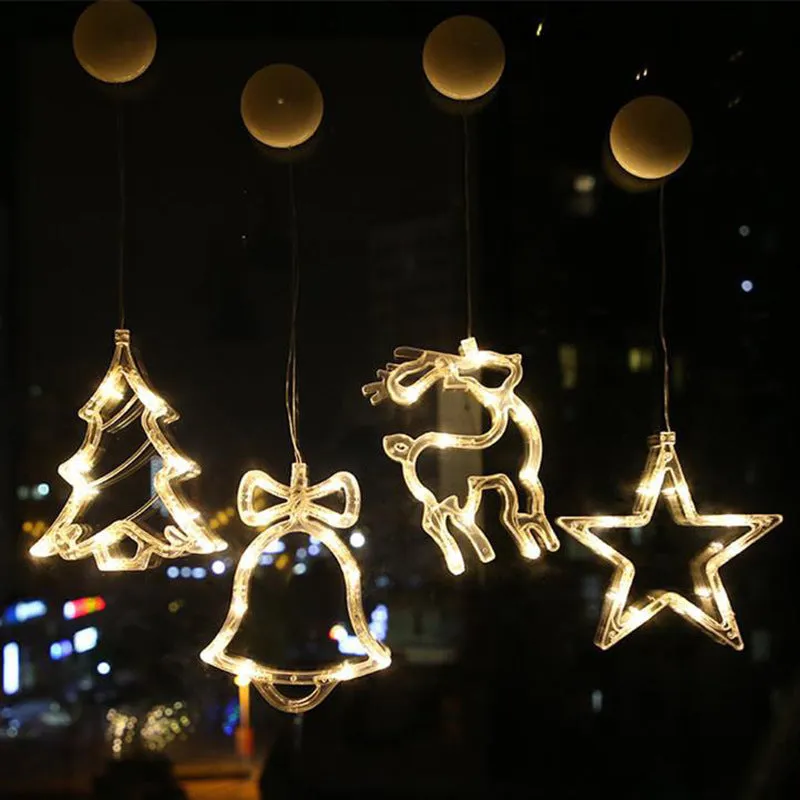 Battery-powered Christmas LED chandelier light with suction cups, showing Santa Claus design.