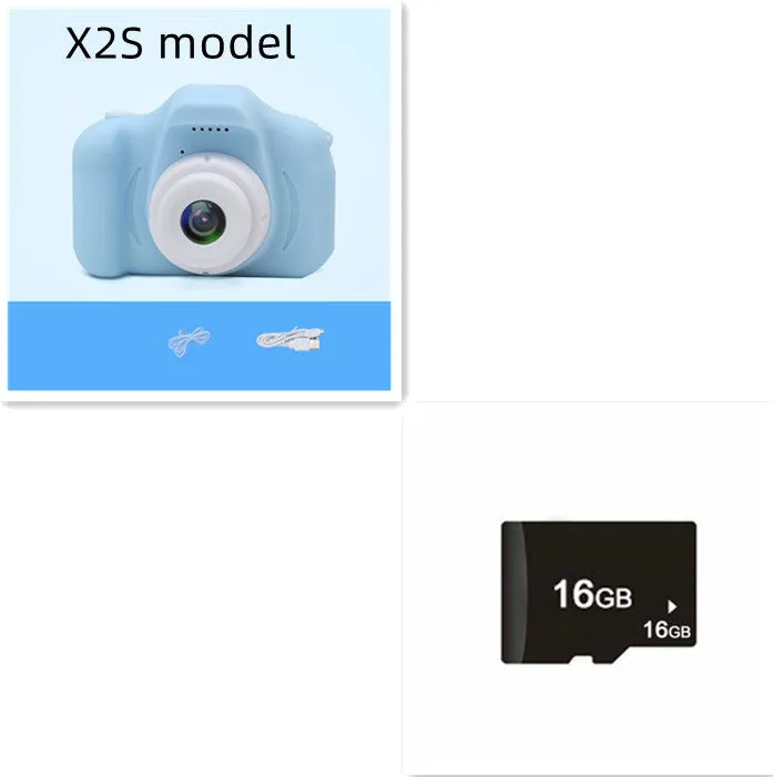 X2 HD mini digital camera for kids in silicone case with coloured buttons and 2-inch screen.