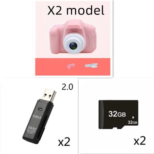 X2 HD mini digital camera for kids in silicone case with coloured buttons and 2-inch screen.