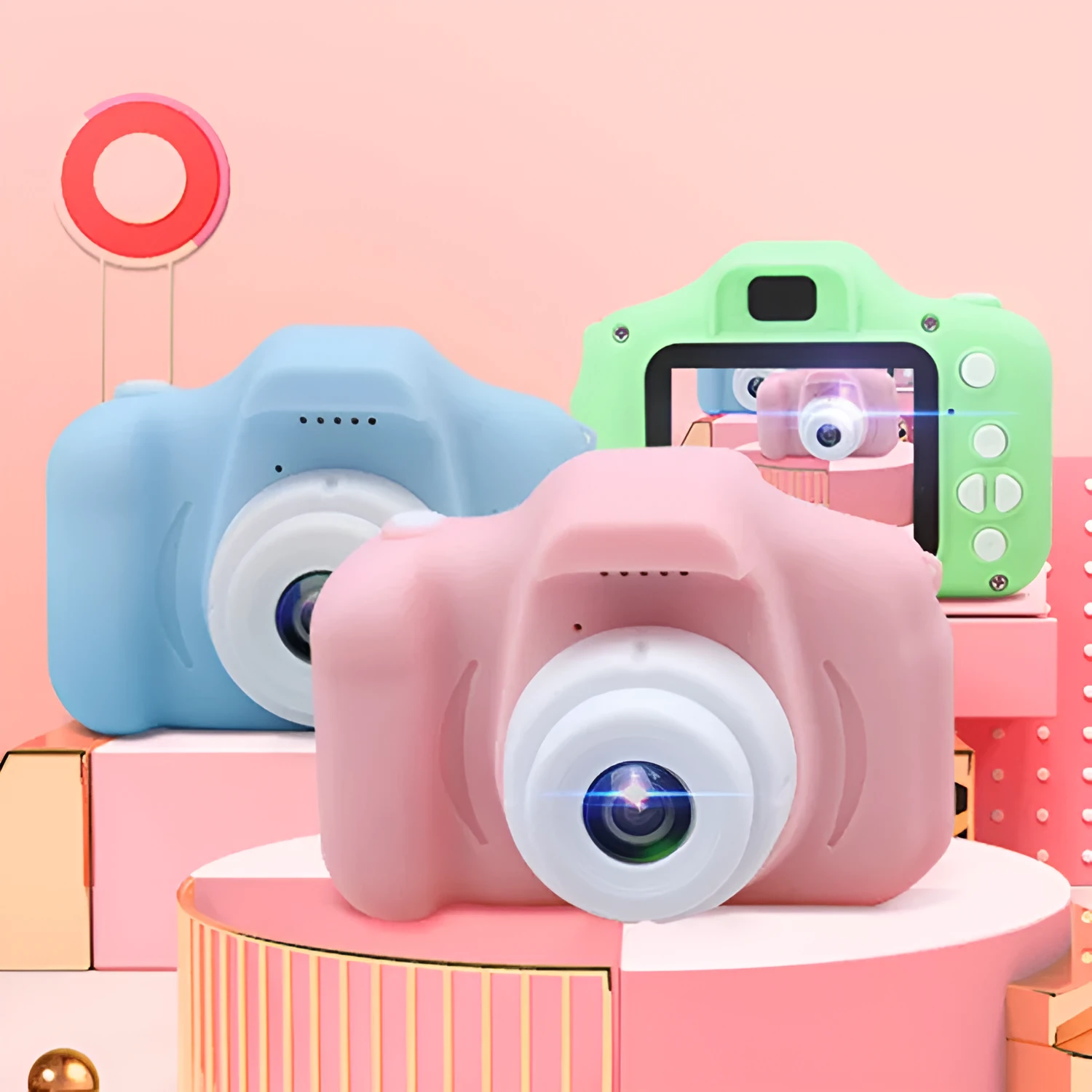 X2 HD mini digital camera for kids in silicone case with coloured buttons and 2-inch screen.