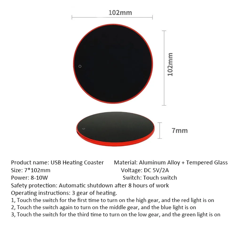 Black USB heating coaster pad for keeping mugs and cups warm on a desk