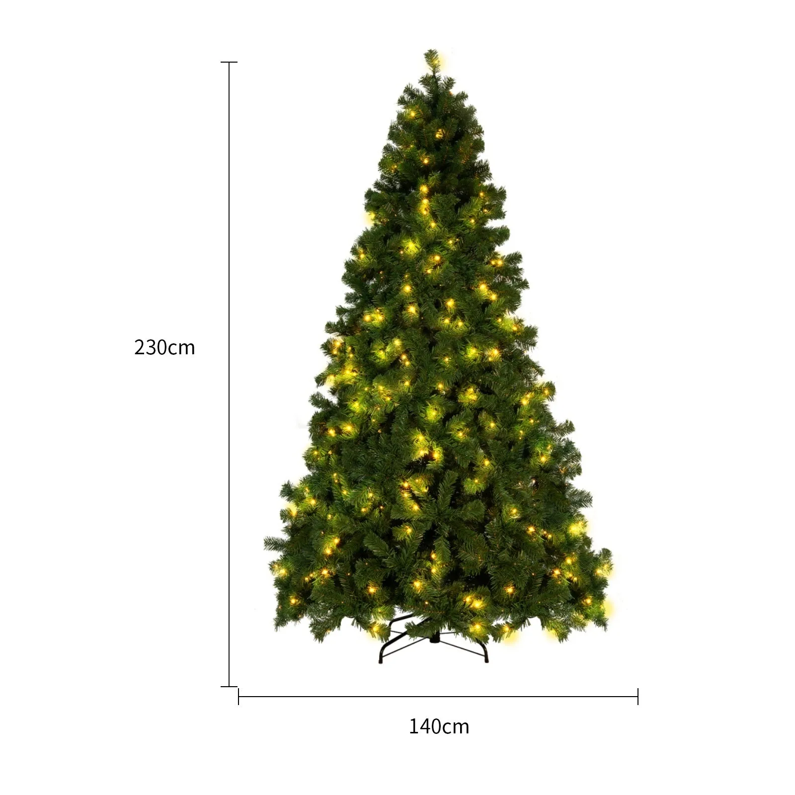 Green and white snow-dusted artificial PVC Christmas tree on a metal stand.