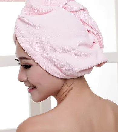 Women's microfiber hair dryer cap in assorted colours showing cap shape and size