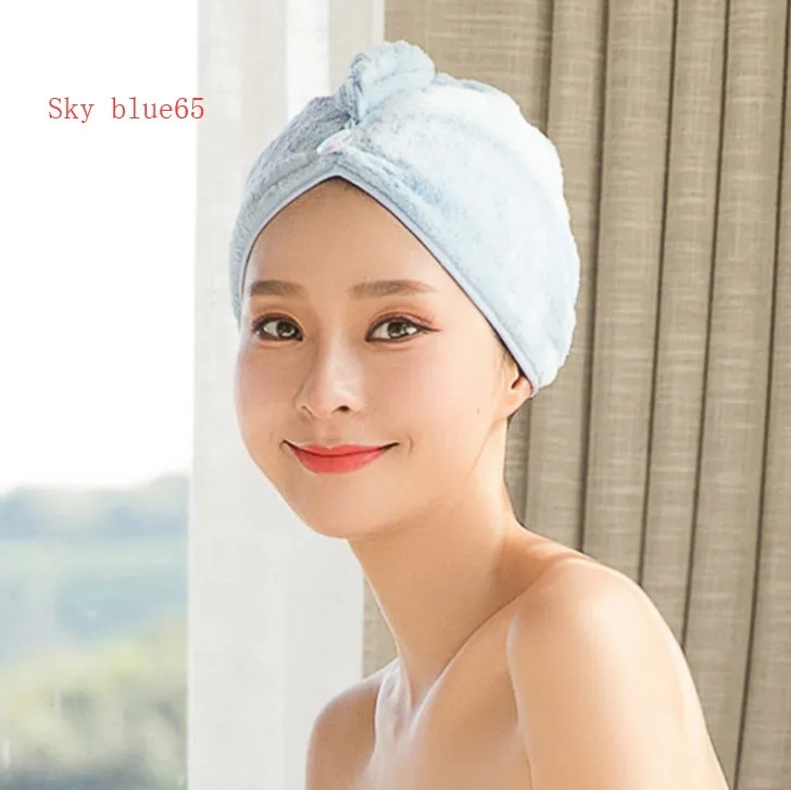 Women's microfiber hair dryer cap in assorted colours showing cap shape and size