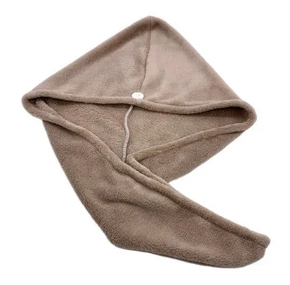 Women's microfiber hair dryer cap in assorted colours showing cap shape and size